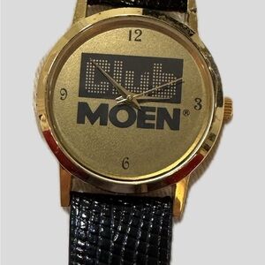 Moen Gold Dial Watch with Black leather Strap
